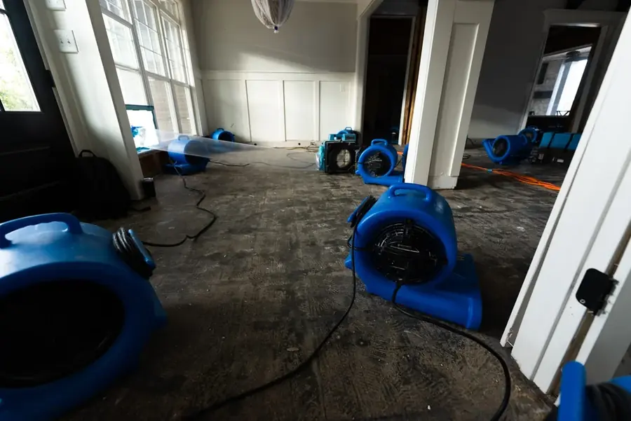 A room dried after water damage in a Williamstown, NJ home